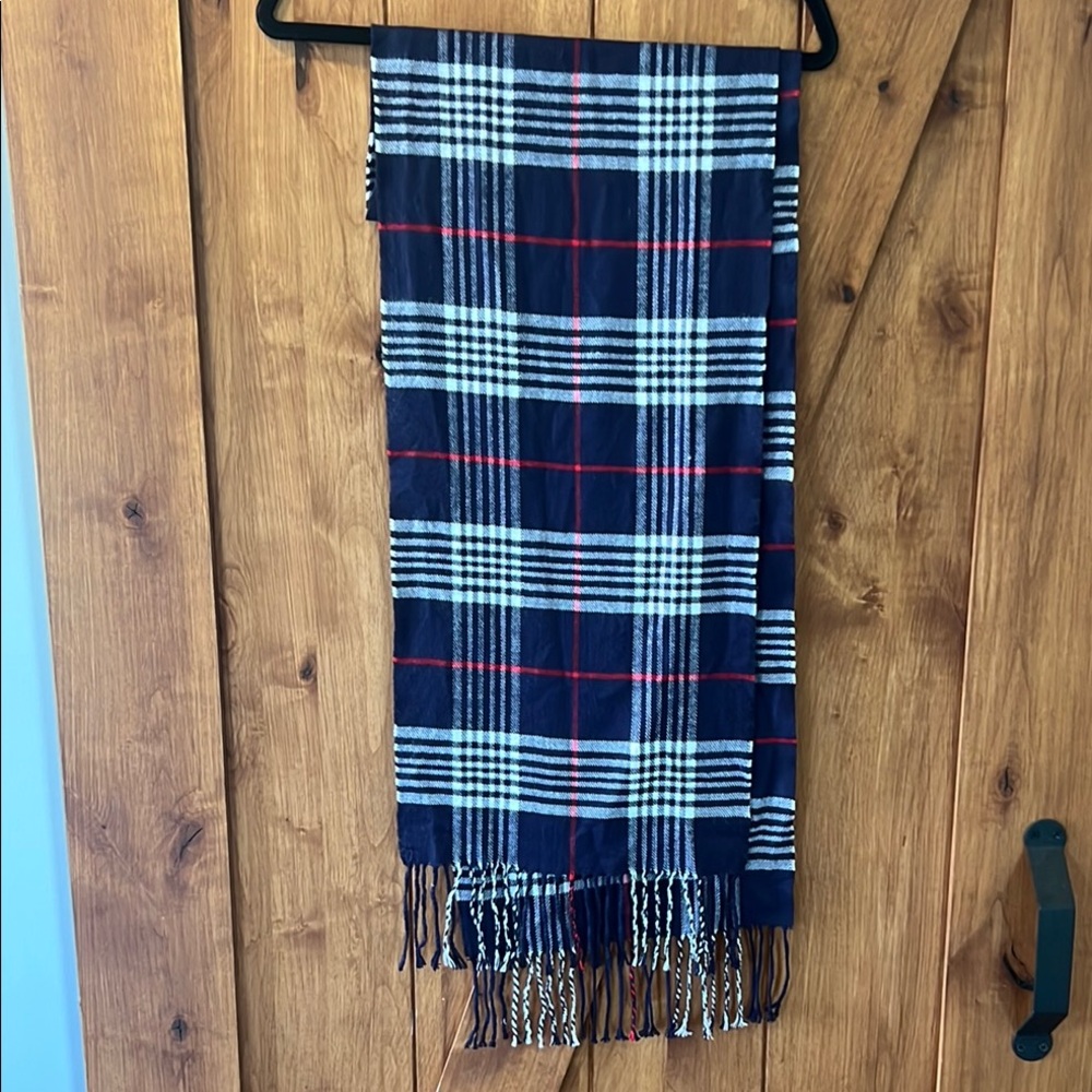Classic Blue and Red Tartan Scarf with Fringes